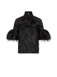 CHEMISE LAVALIERE AVEC MANCHES COCON - Noir