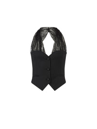 GILET AVEC SANGLES EN DENTELLE CHANTILLY - Noir