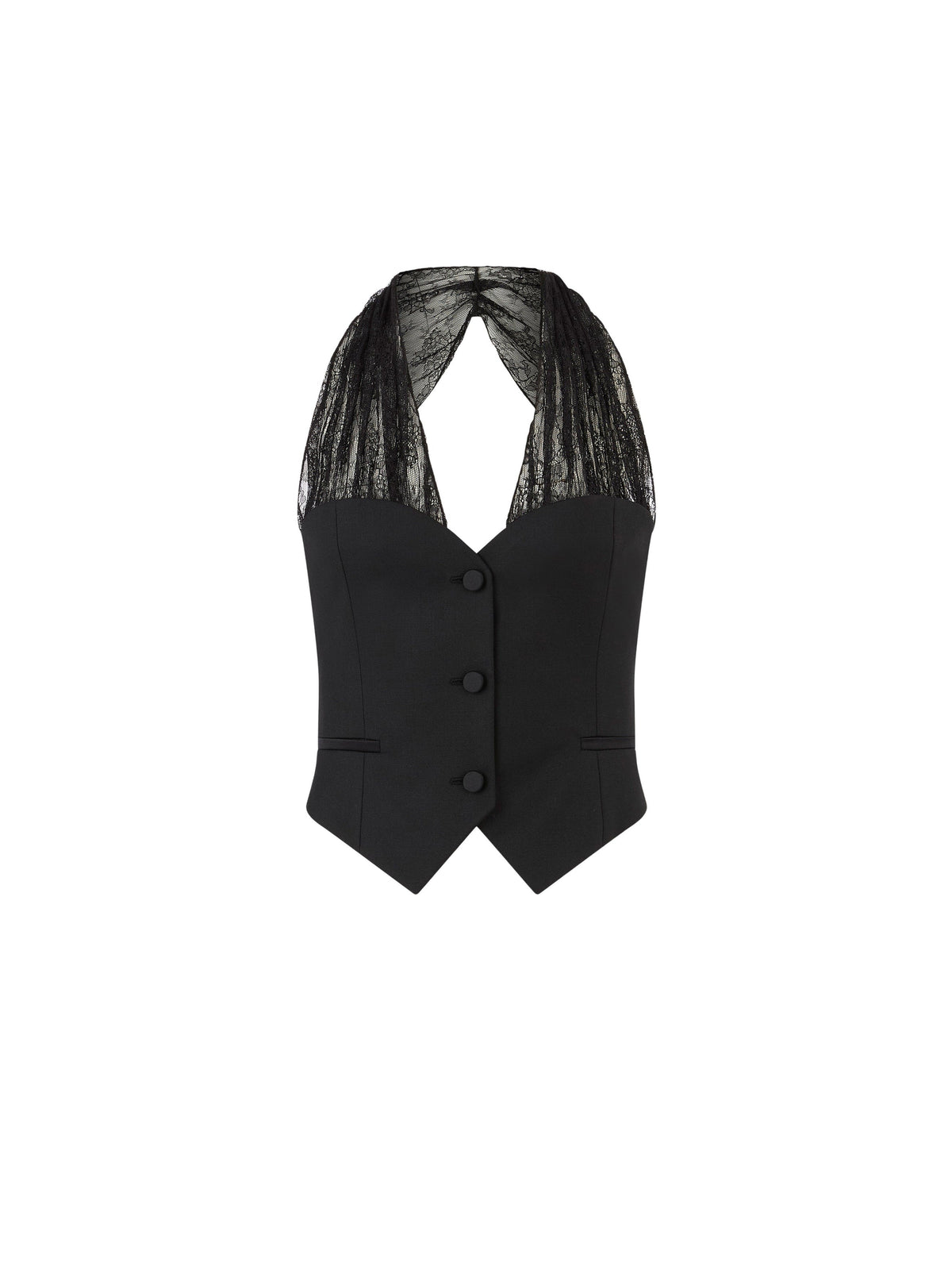 GILET AVEC SANGLES EN DENTELLE CHANTILLY - Noir
