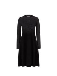 ROBE MIDI EN MAILLE AVEC EMPIÈCEMENTS EN DENTELLE - Noir
