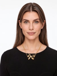 Collier double chaîne nœud en laiton - Or