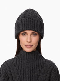 Bonnet tricoté en laine - Gris