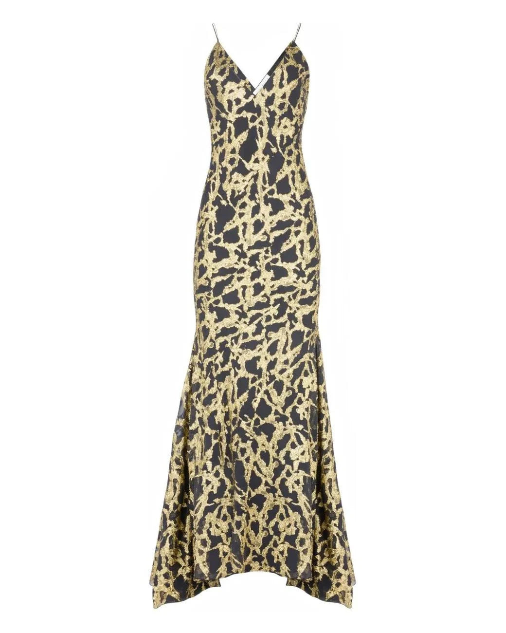 Long silk dress with marbled print - Golden Marble