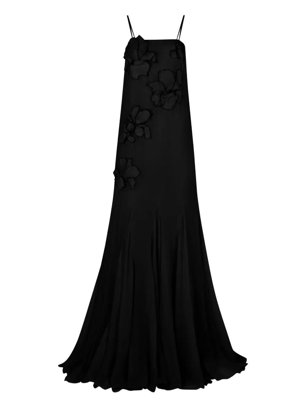 Robe longue à fleurs brodées en soie - Noir