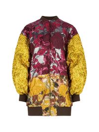 Jacquard pattern bomber coat - Yellow & Red