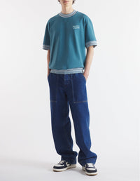 Oversized T-shirt with embroidery - Lake Blue