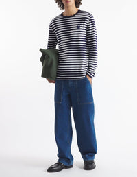 T-shirt Bold Fox Head à manches longues - Navy Stripes