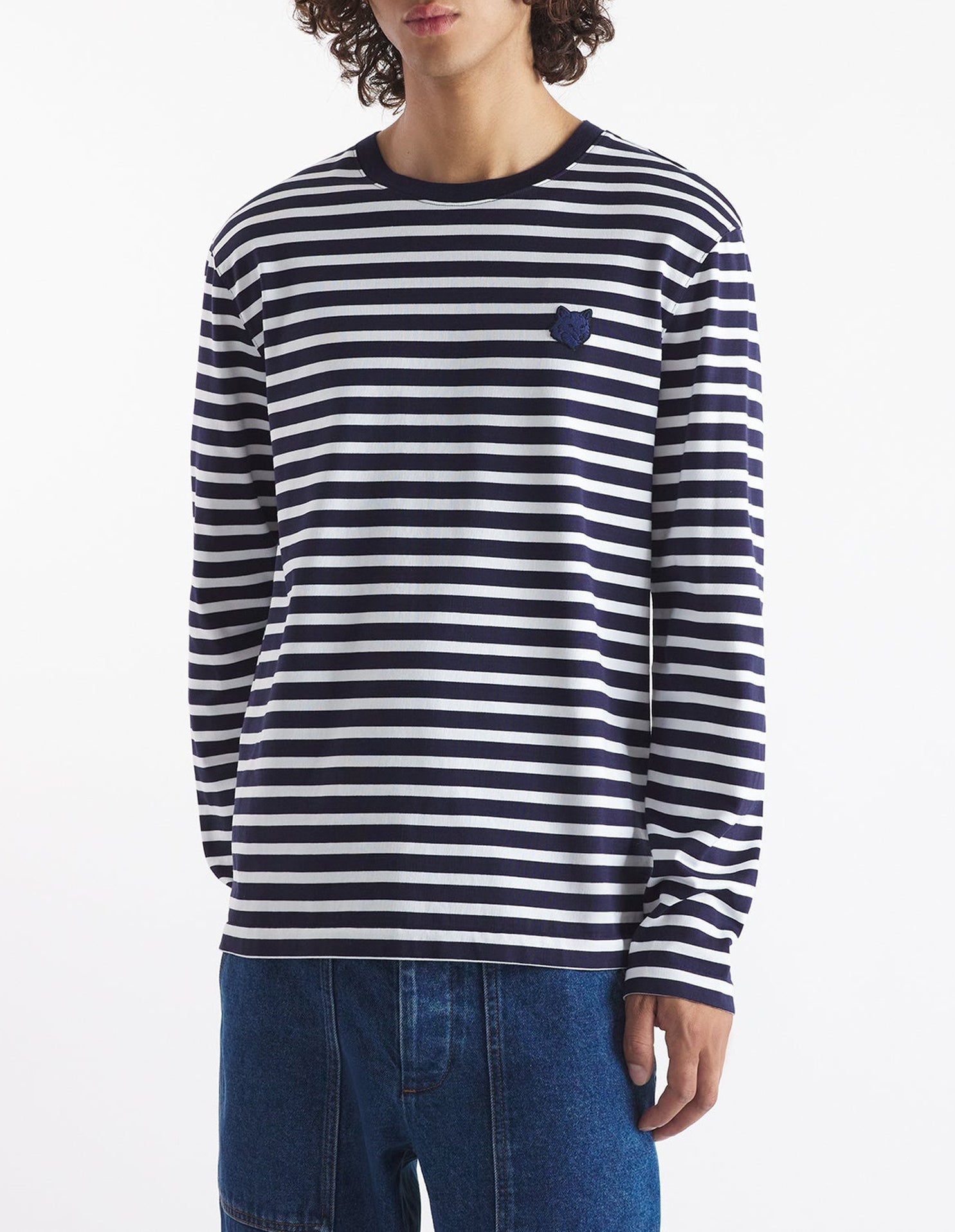 T-shirt Bold Fox Head à manches longues - Navy Stripes