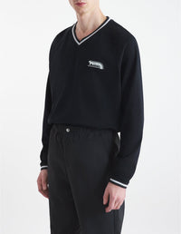 Long-sleeved V-neck jumper - Black