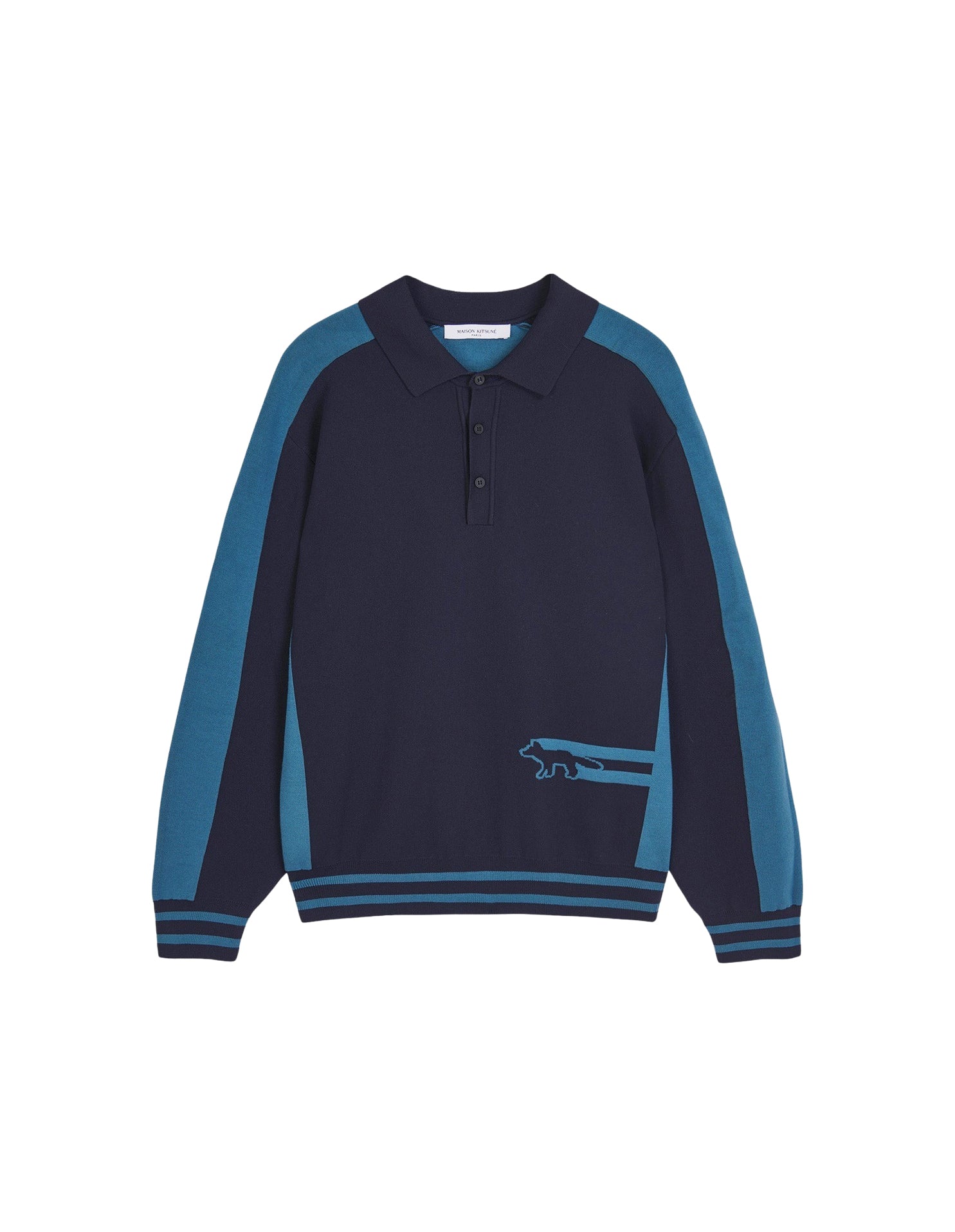 Long-sleeved knitted polo shirt - Lake Blue