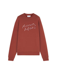 Round-neck sweatshirt with embroidered logo on front - Pecan