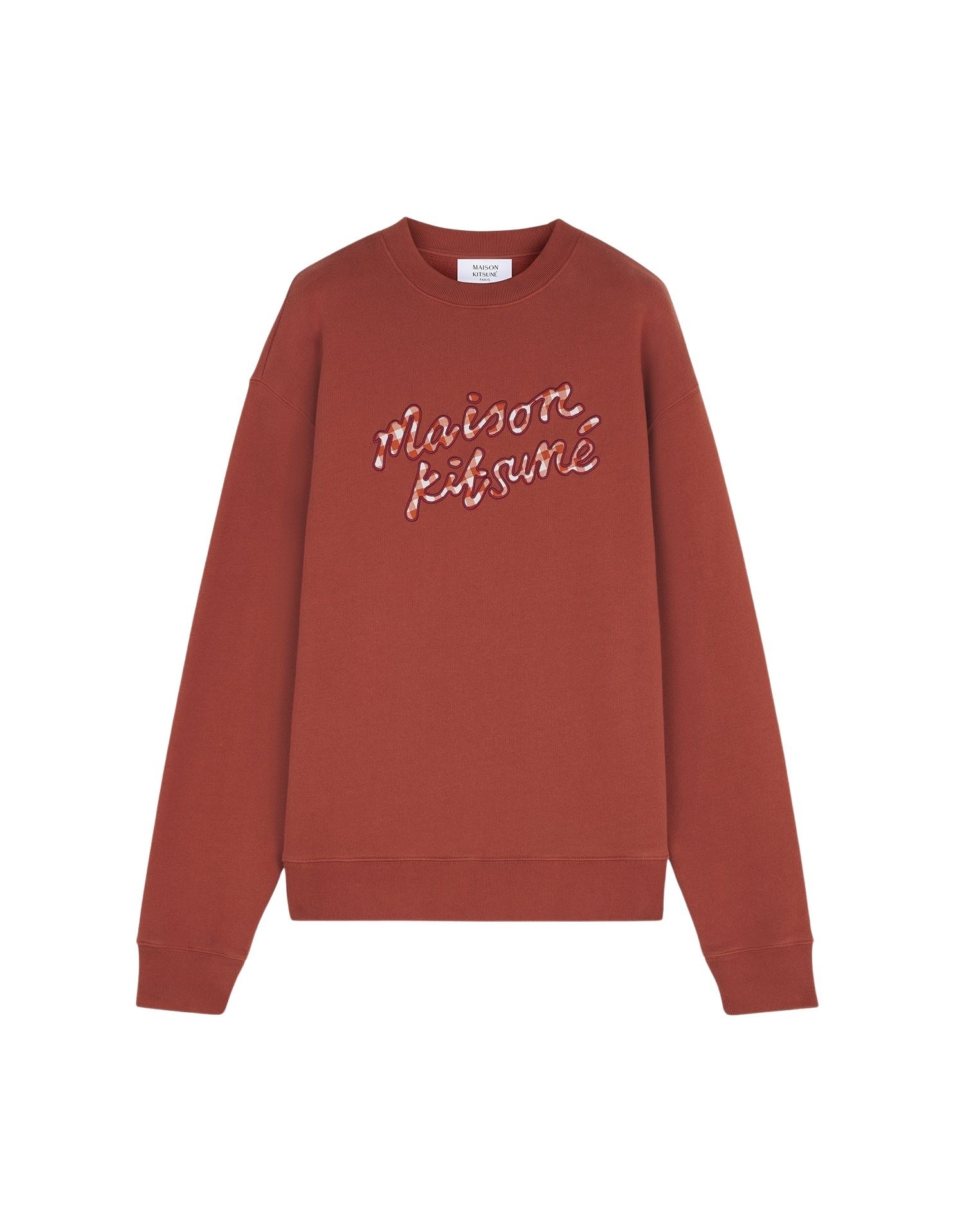 Round-neck sweatshirt with embroidered logo on front - Pecan