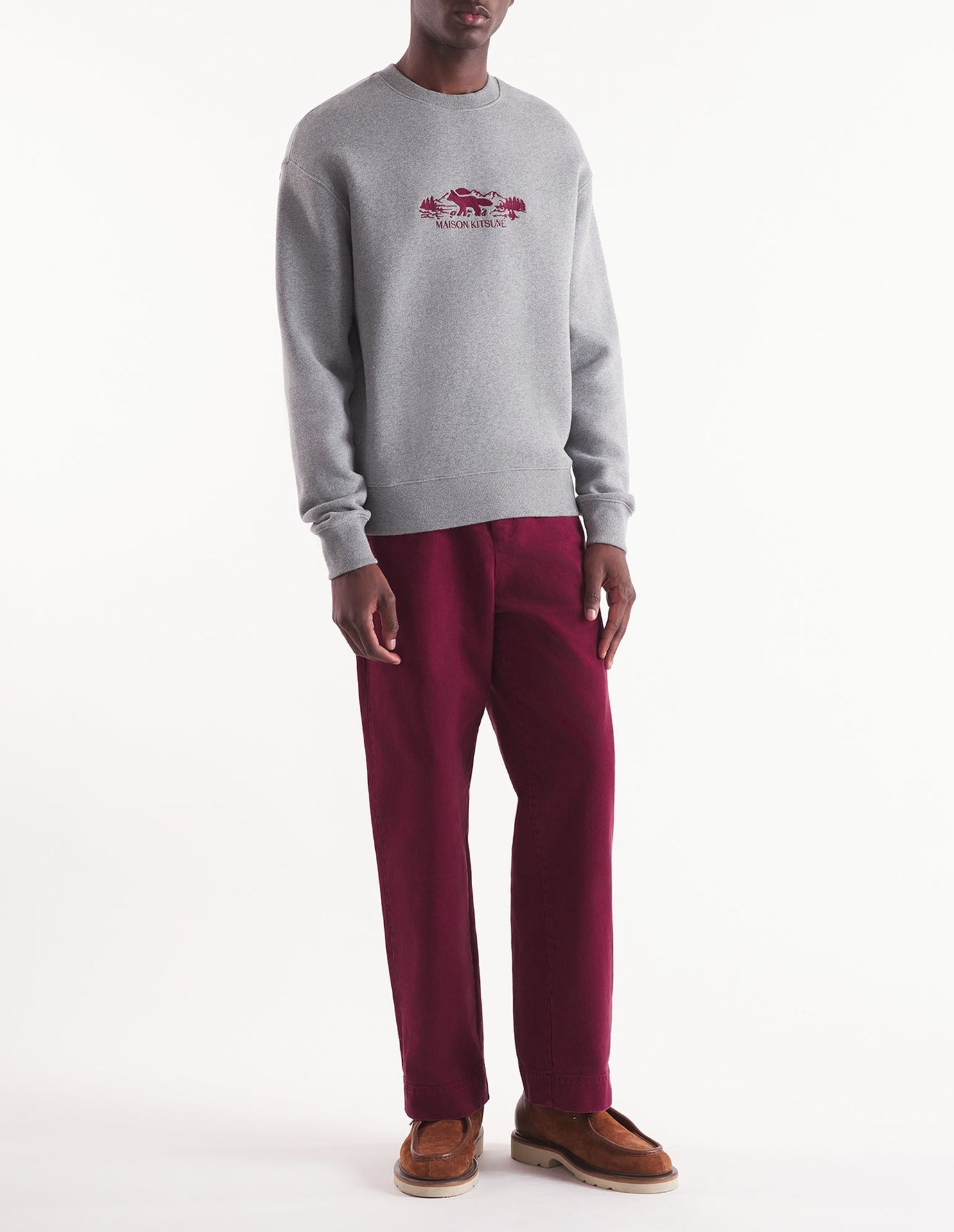Round-neck sweatshirt with front embroidery - Medium Grey Melange