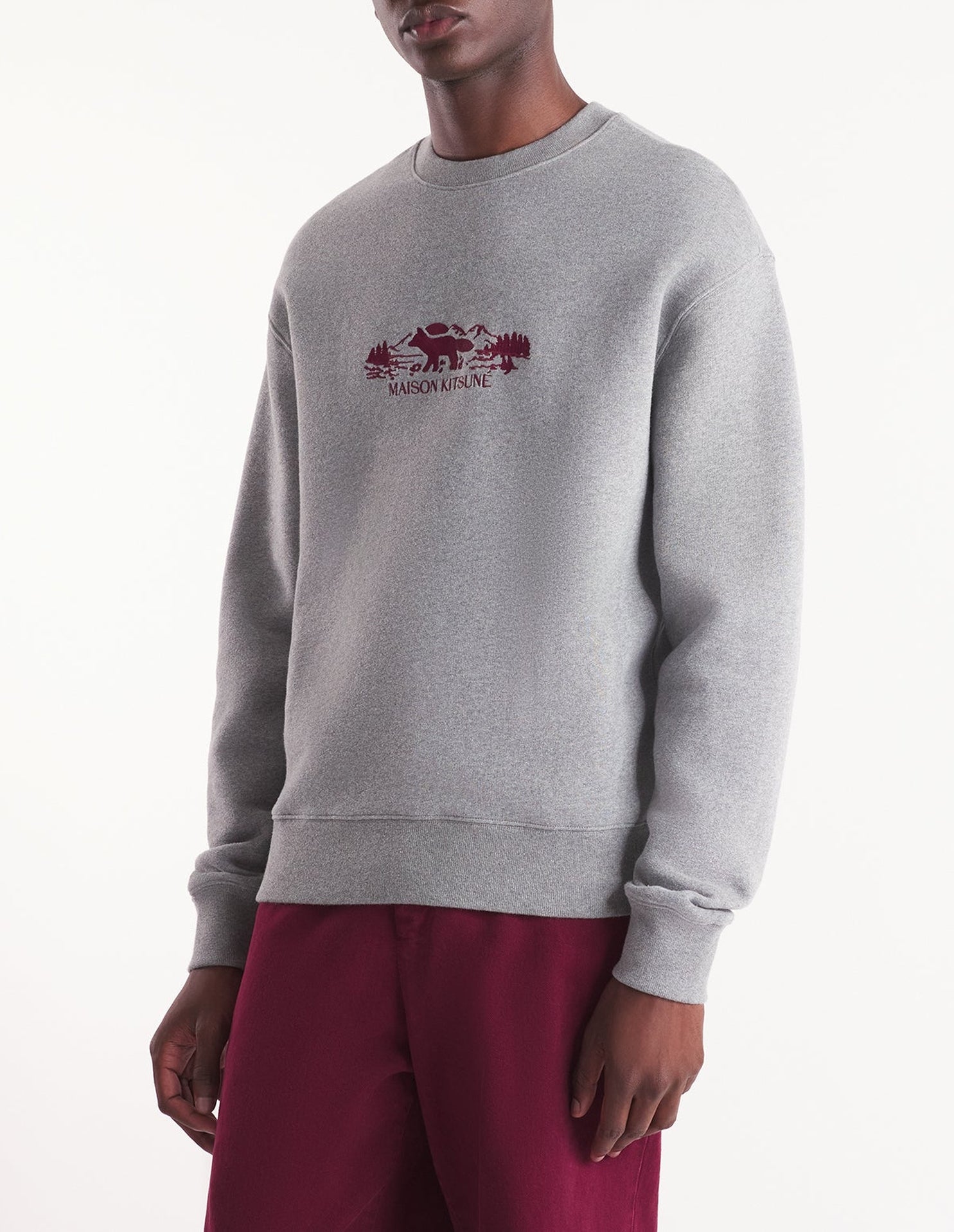 Round-neck sweatshirt with front embroidery - Medium Grey Melange