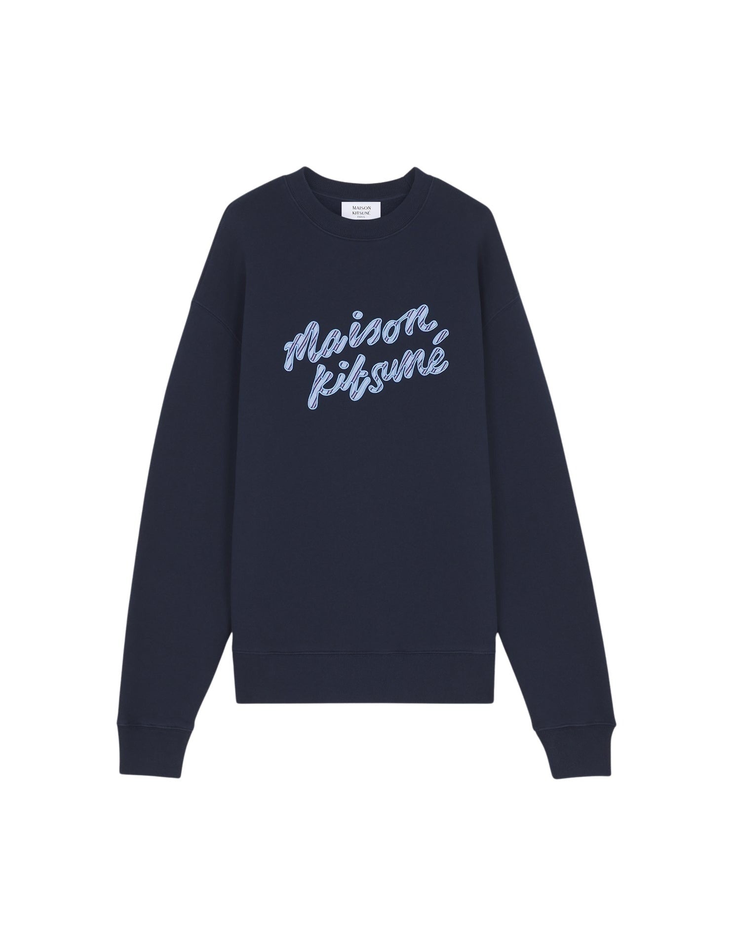 Round-neck sweatshirt with embroidered logo on front - Navy