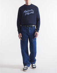 Round-neck sweatshirt with embroidered logo on front - Navy
