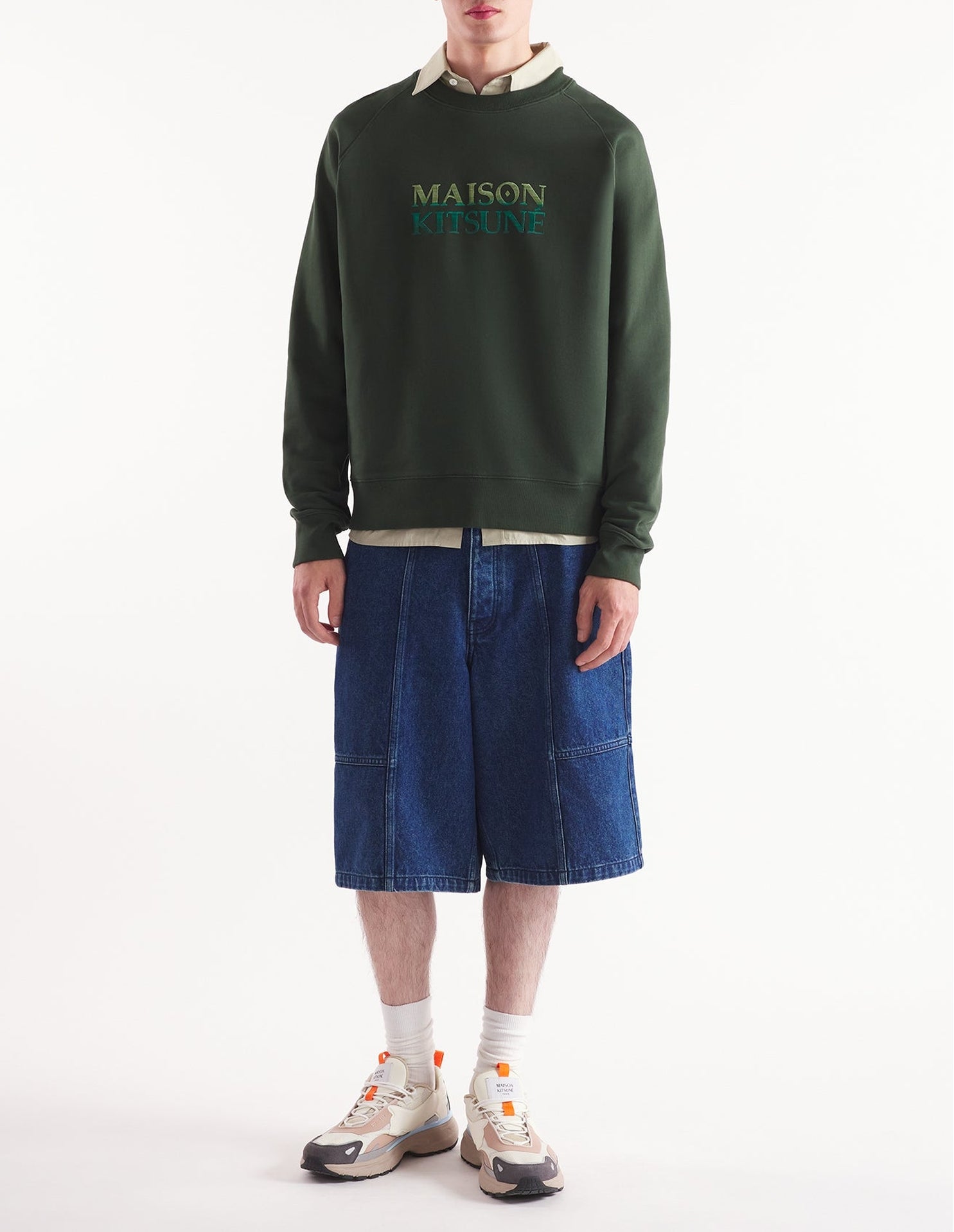 Sweatshirt oversize à col rond avec broderie à l'avant - Ranger Green