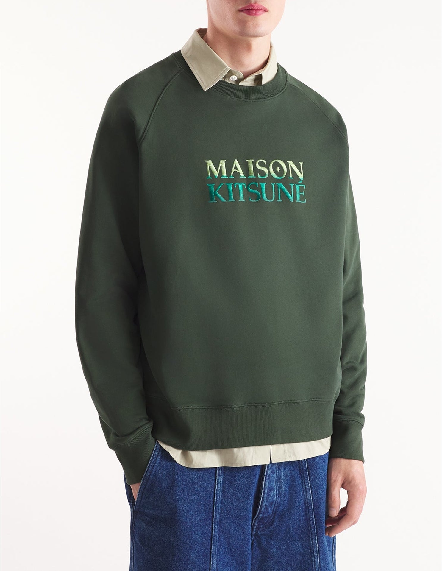 Sweatshirt oversize à col rond avec broderie à l'avant - Ranger Green