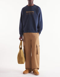 Sweatshirt oversize à col rond avec broderie à l'avant - Navy