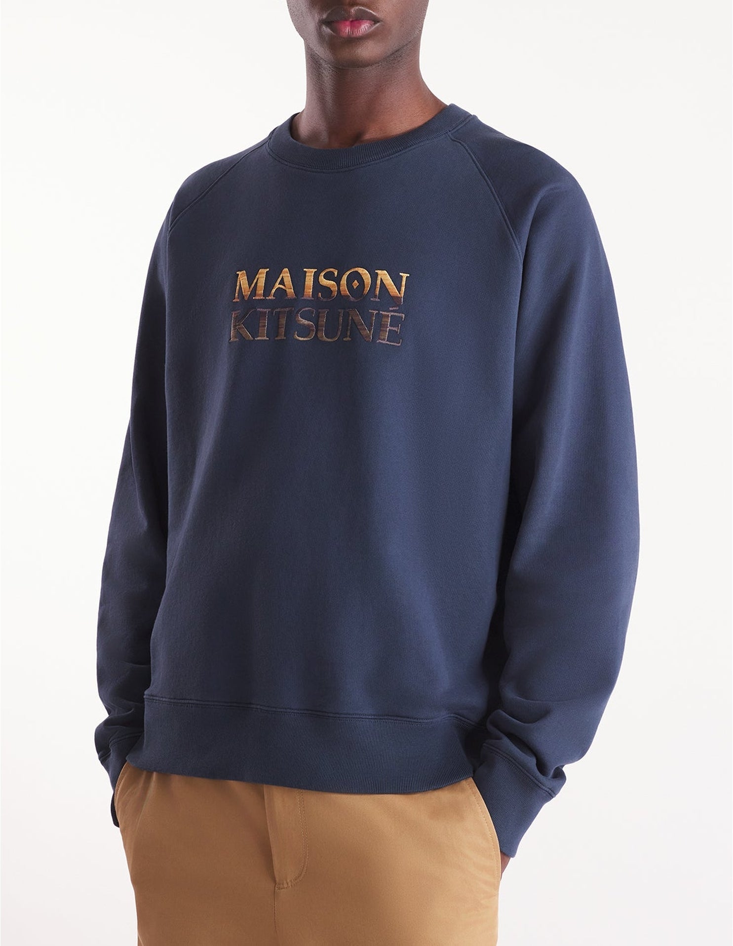 Sweatshirt oversize à col rond avec broderie à l'avant - Navy
