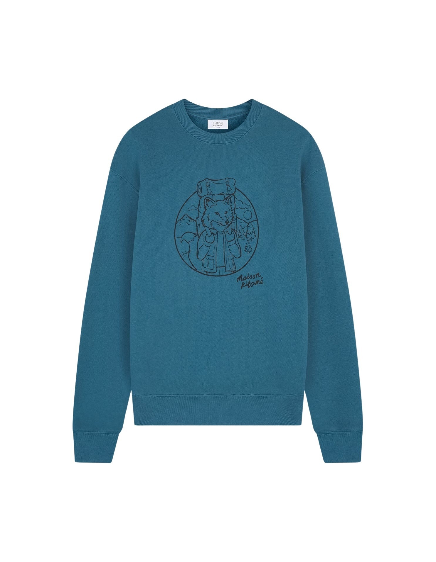 Round-neck sweatshirt with front print - Lake Blue
