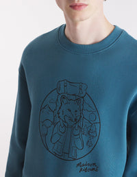 Round-neck sweatshirt with front print - Lake Blue