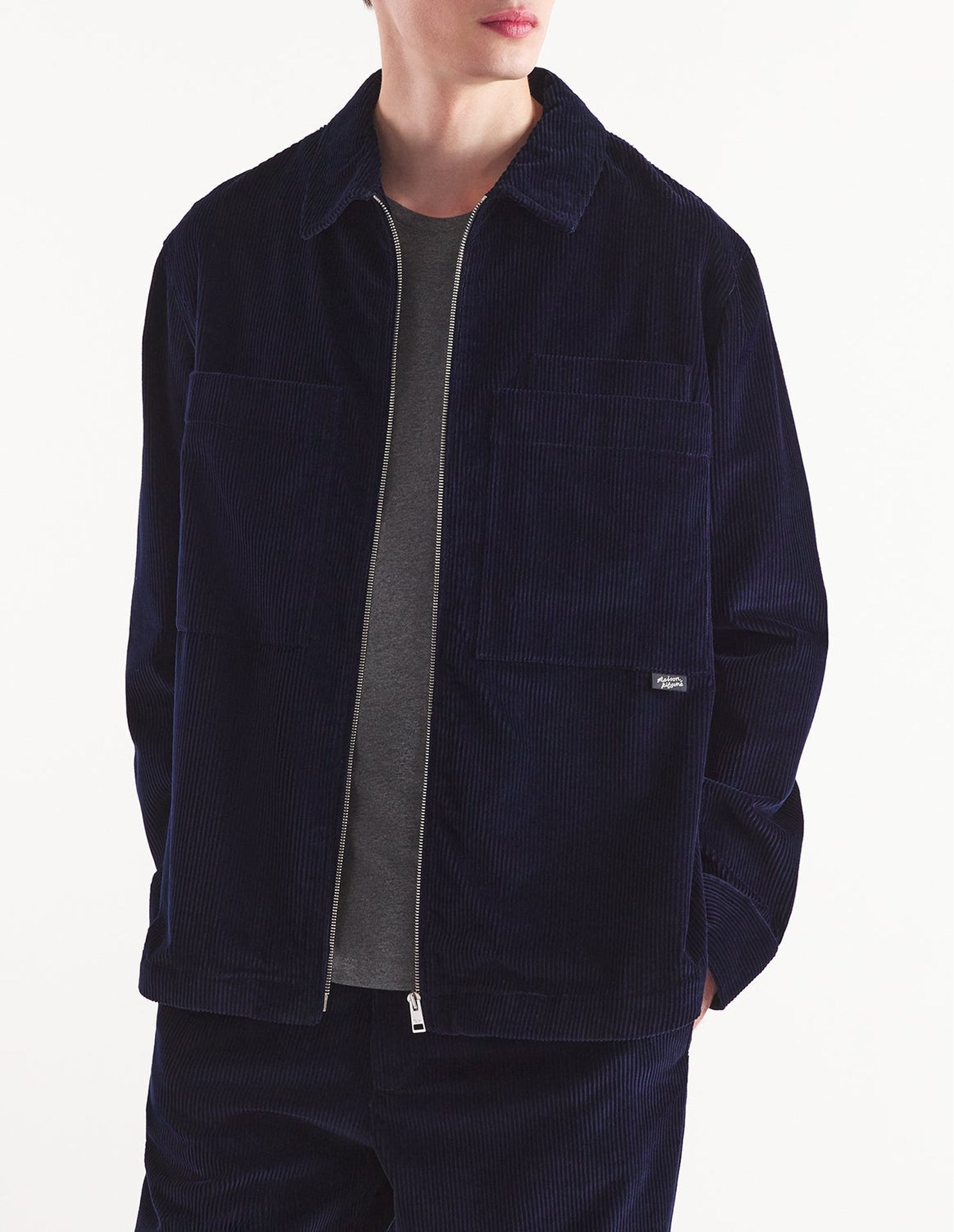 Velvet zip-over shirt - Navy