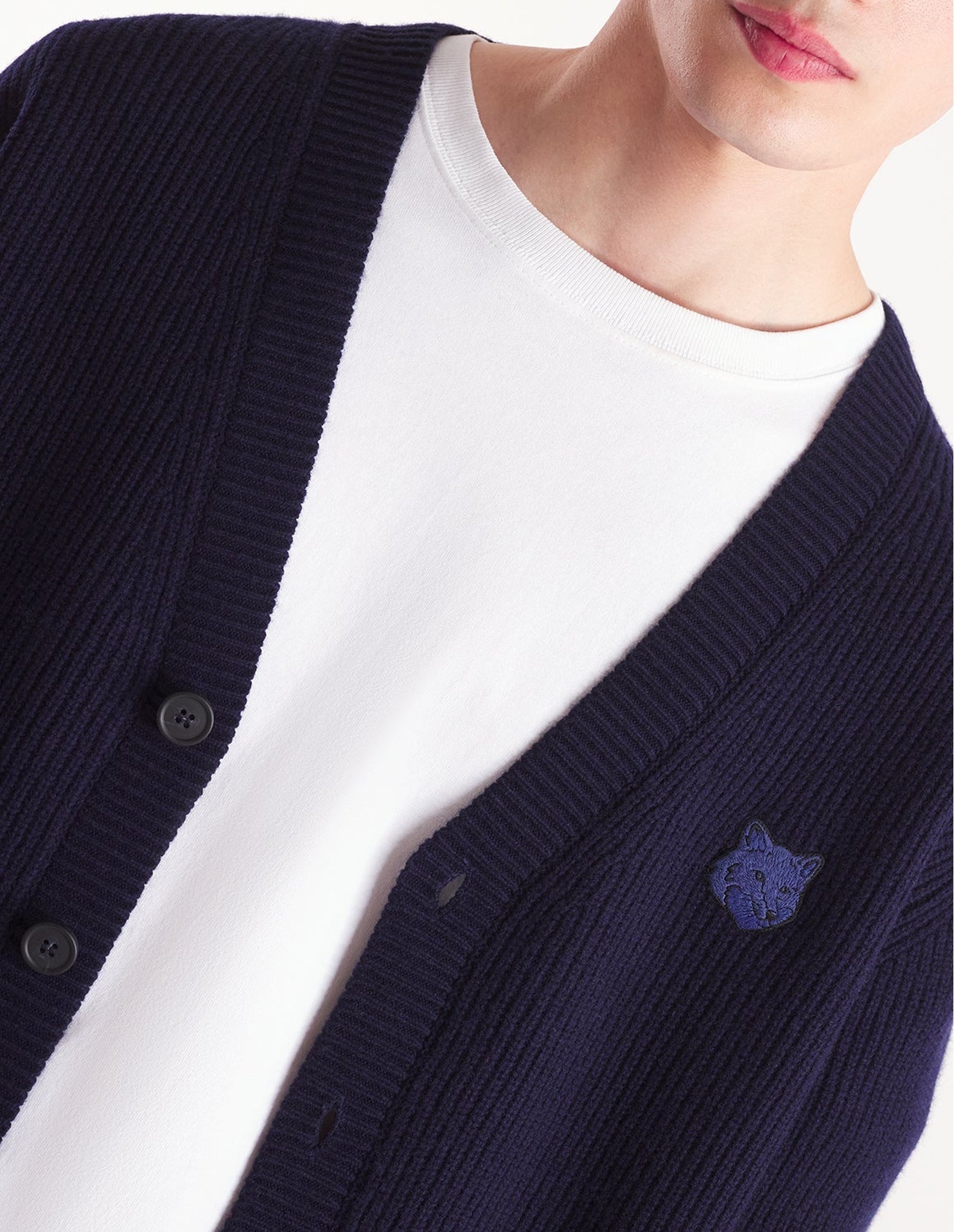 Bold Fox Head wool cardigan - Ink Blue