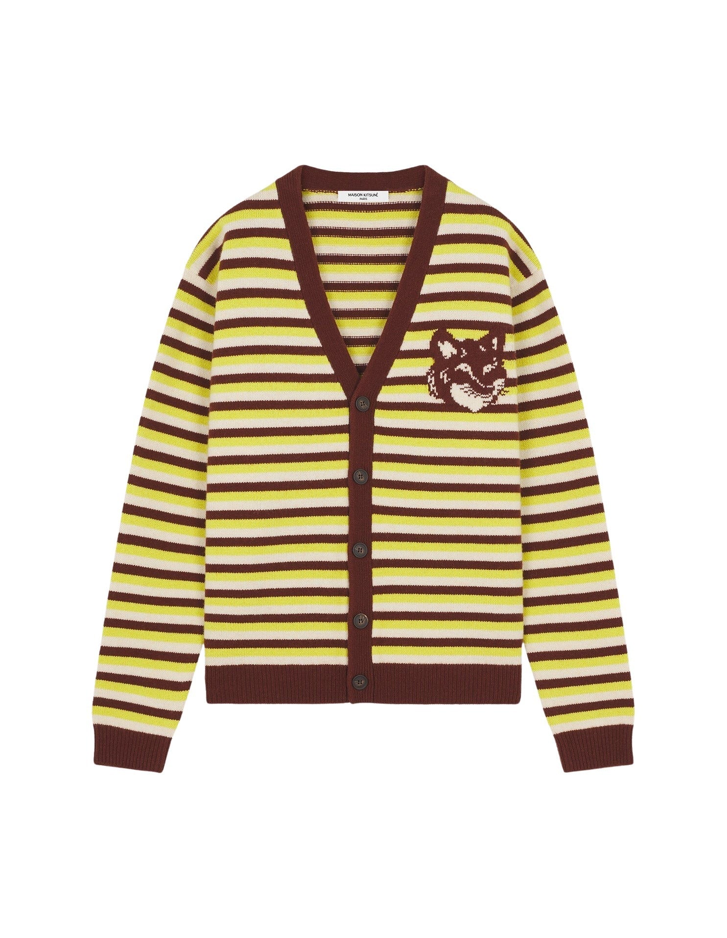 Long-sleeved striped cardigan with wool crest - Pecan & Bergamot