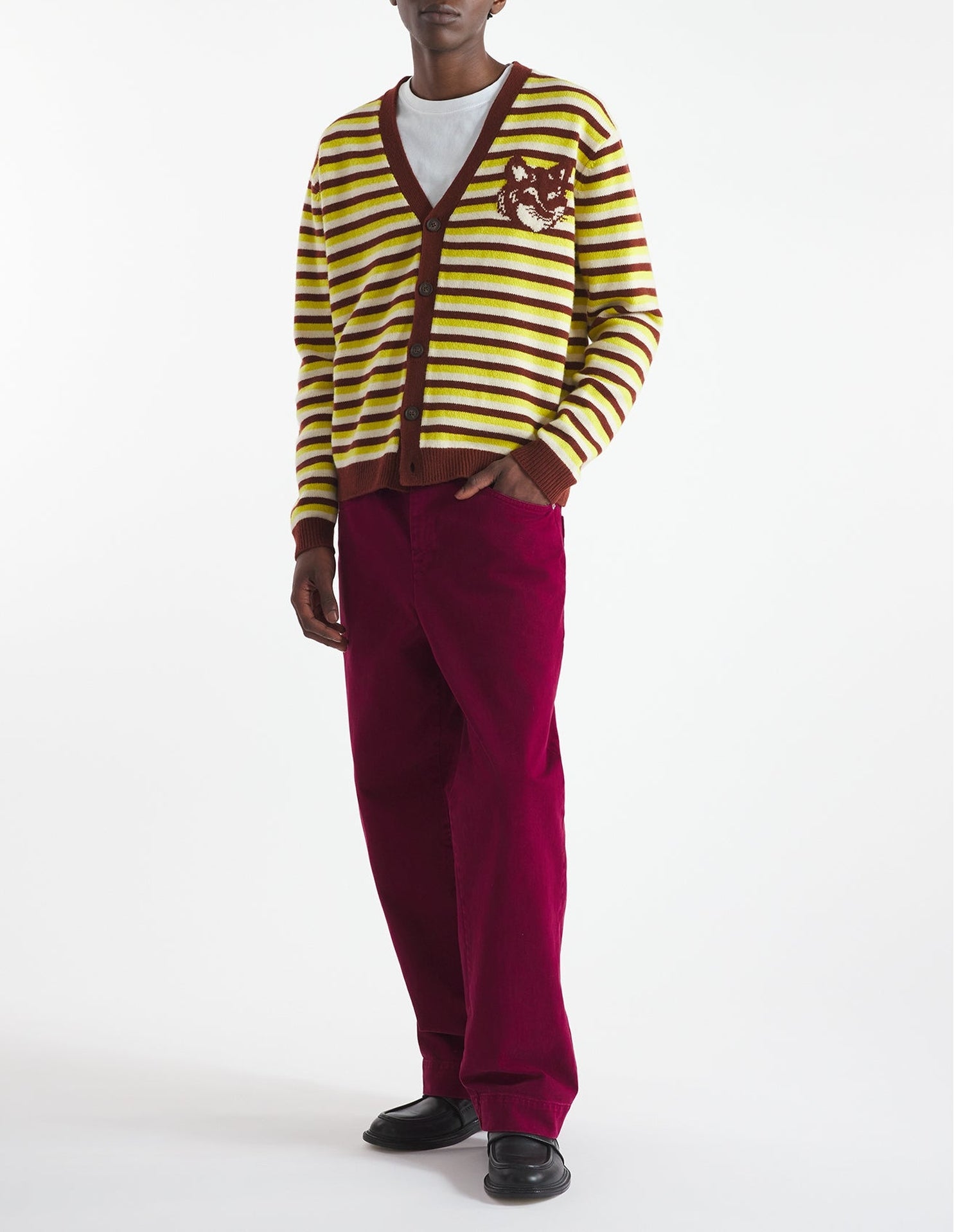 Long-sleeved striped cardigan with wool crest - Pecan & Bergamot