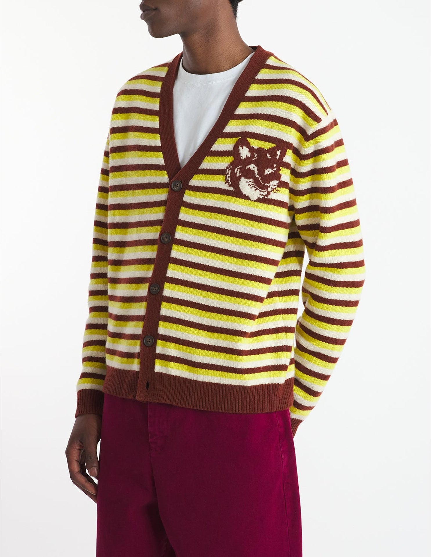 Long-sleeved striped cardigan with wool crest - Pecan & Bergamot