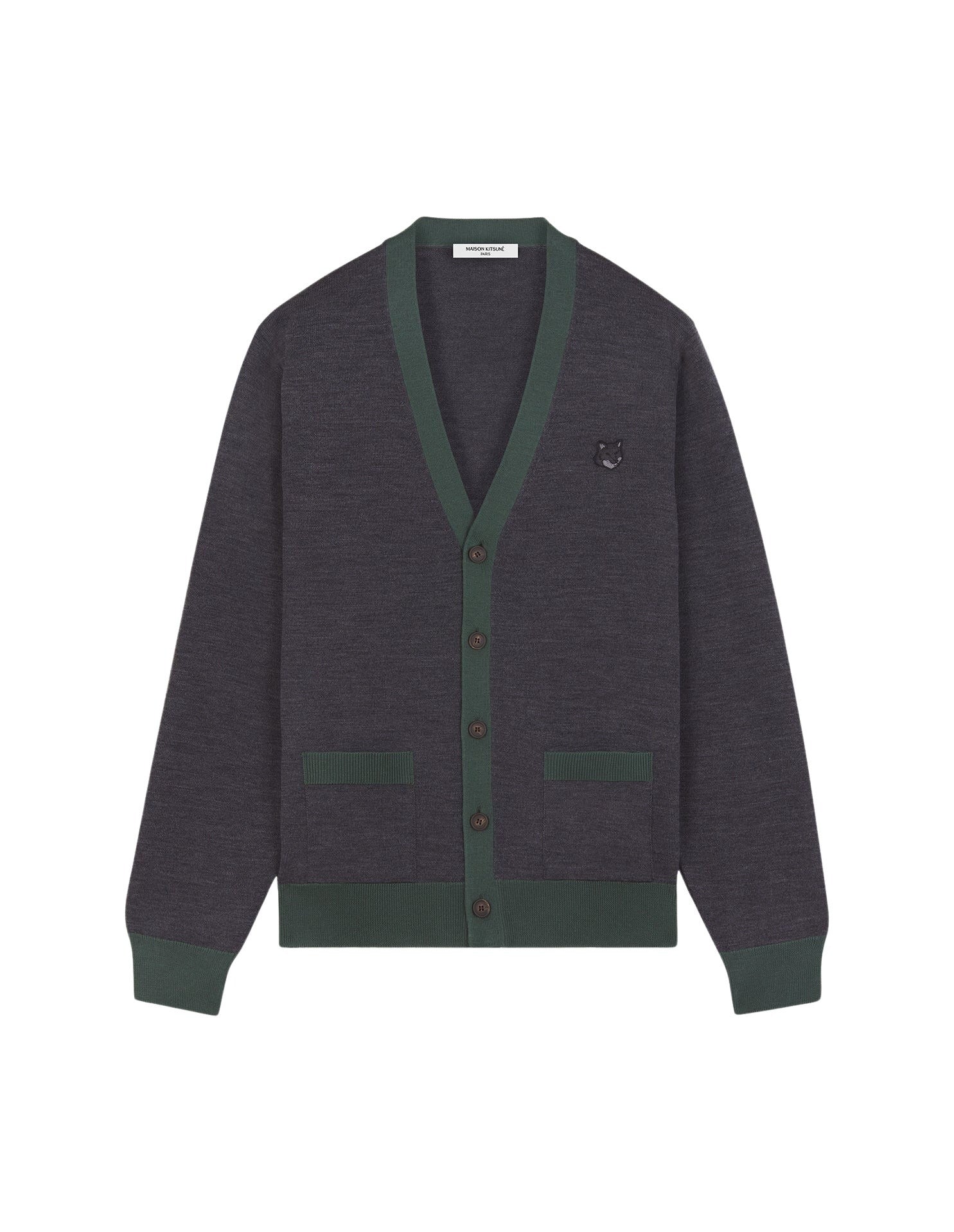 Bold Fox Head cardigan with wool crest - Dark Grey Melange