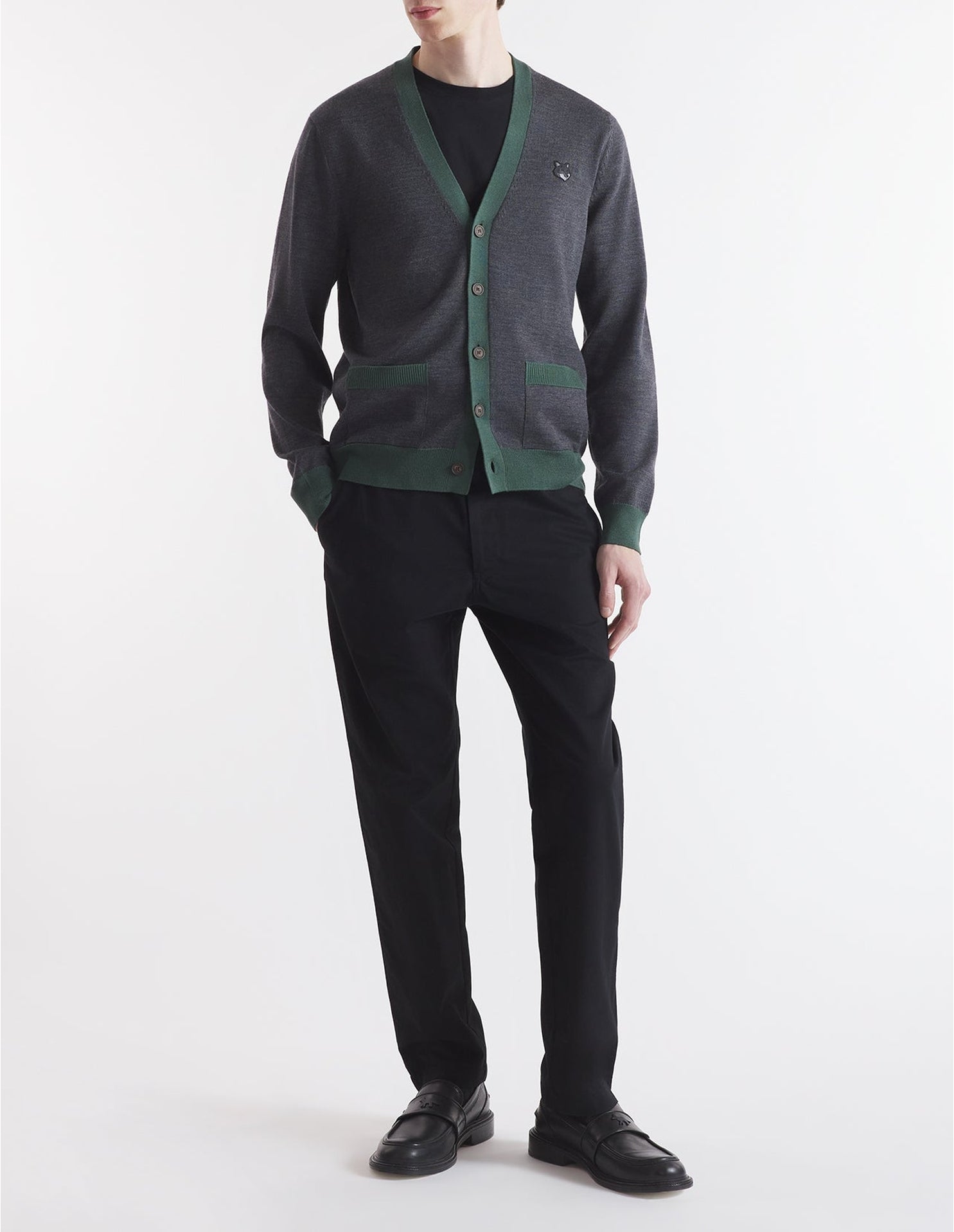 Bold Fox Head cardigan with wool crest - Dark Grey Melange