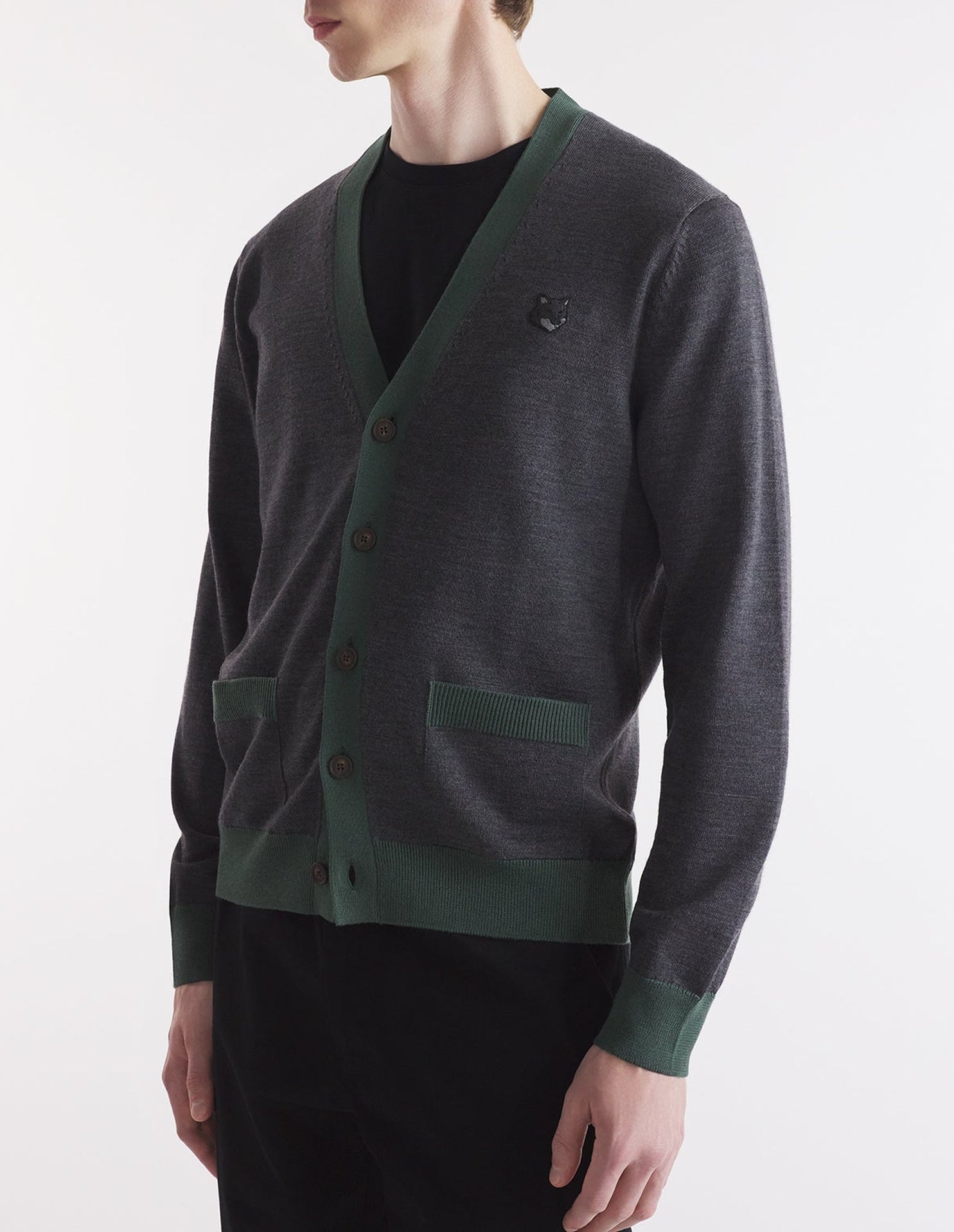 Bold Fox Head cardigan with wool crest - Dark Grey Melange
