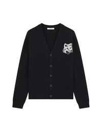 Long-sleeved cardigan with wool crest - Black