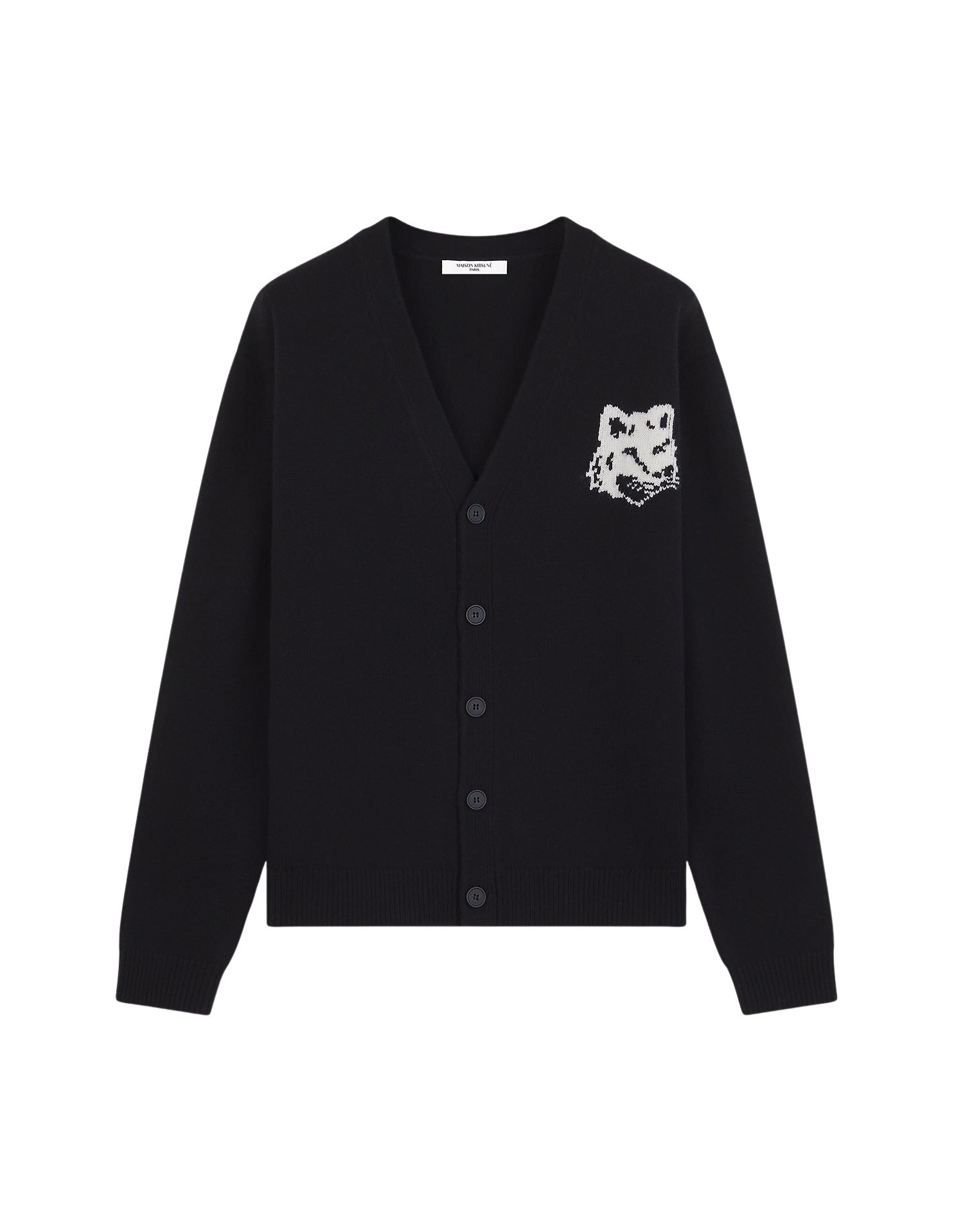 Long-sleeved cardigan with wool crest - Black