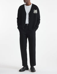 Long-sleeved cardigan with wool crest - Black