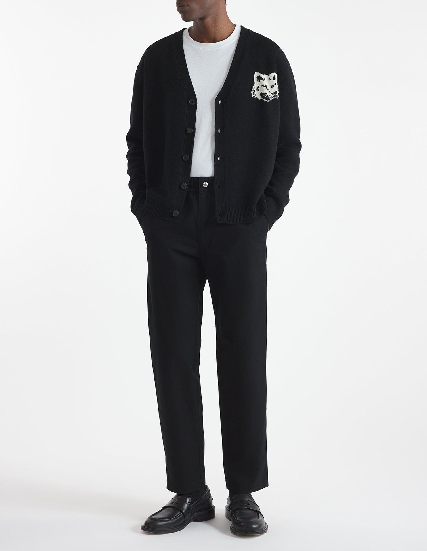 Long-sleeved cardigan with wool crest - Black