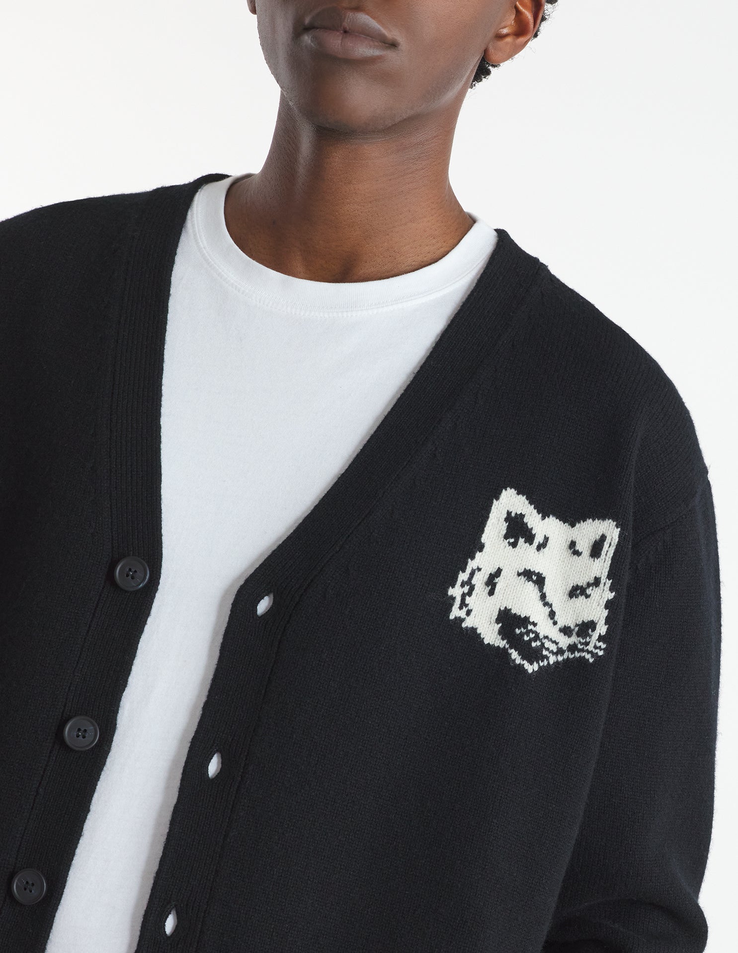 Long-sleeved cardigan with wool crest - Black