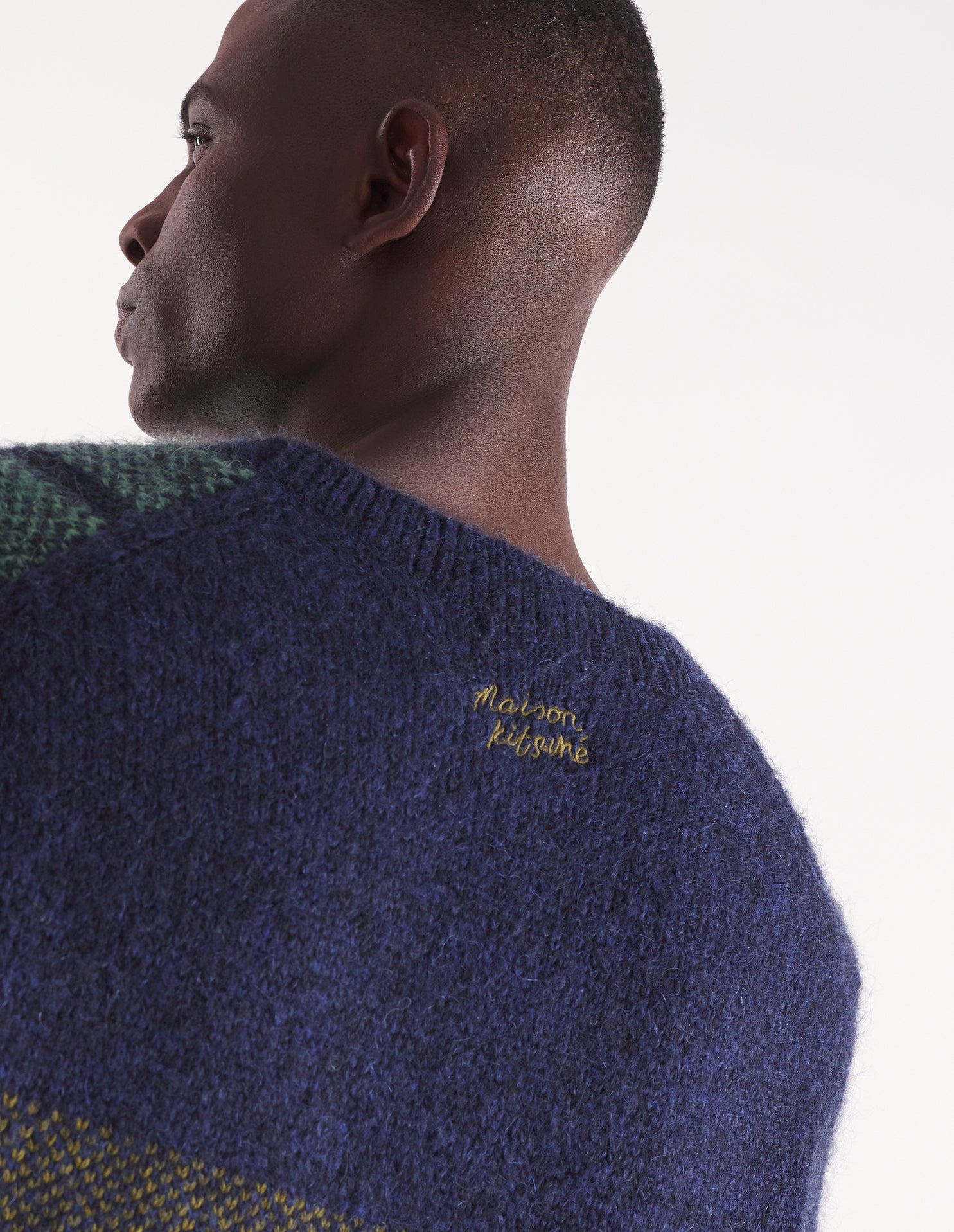 Checked cardigan with wool embroidery - Ink & Eucalyptus