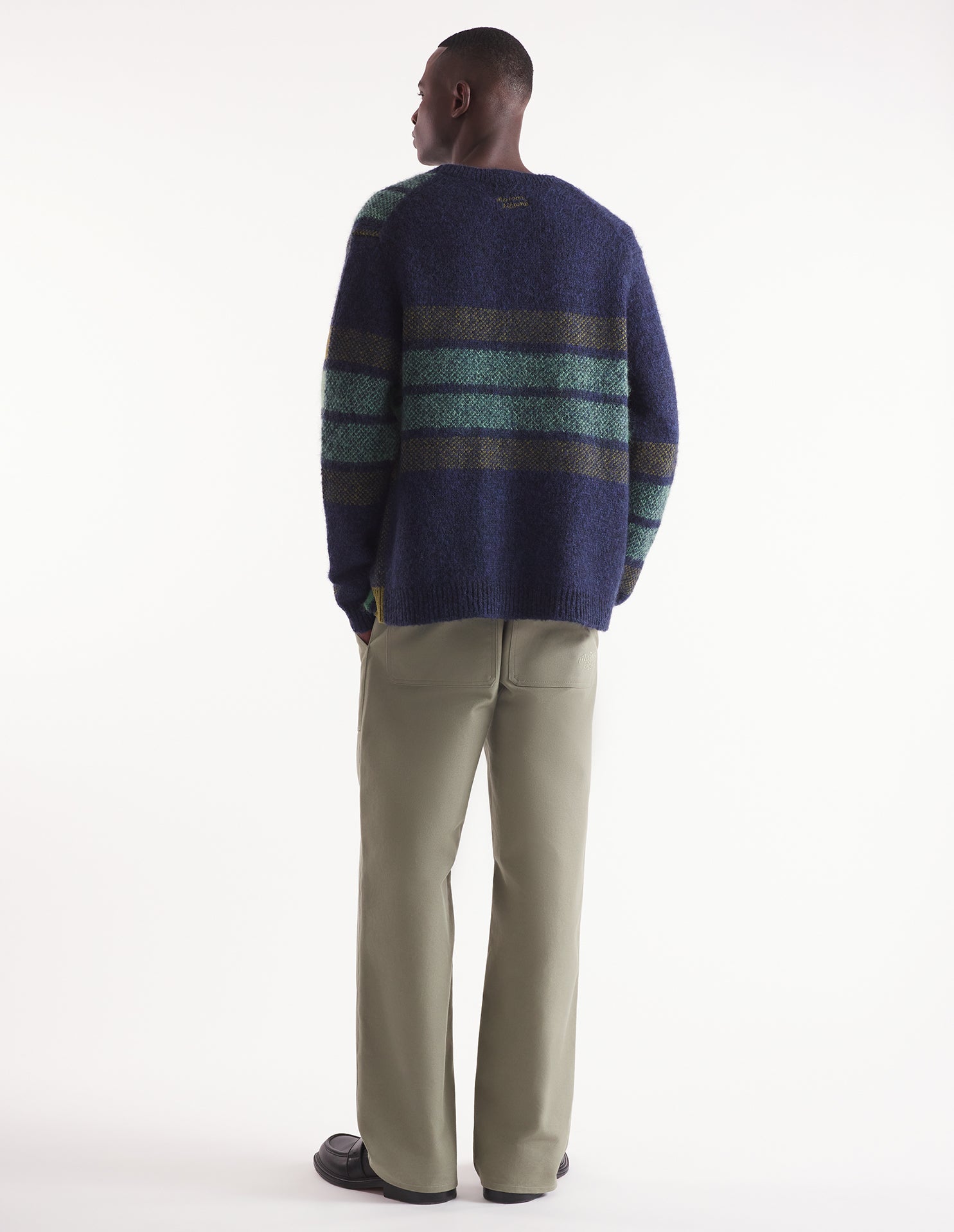Checked cardigan with wool embroidery - Ink & Eucalyptus