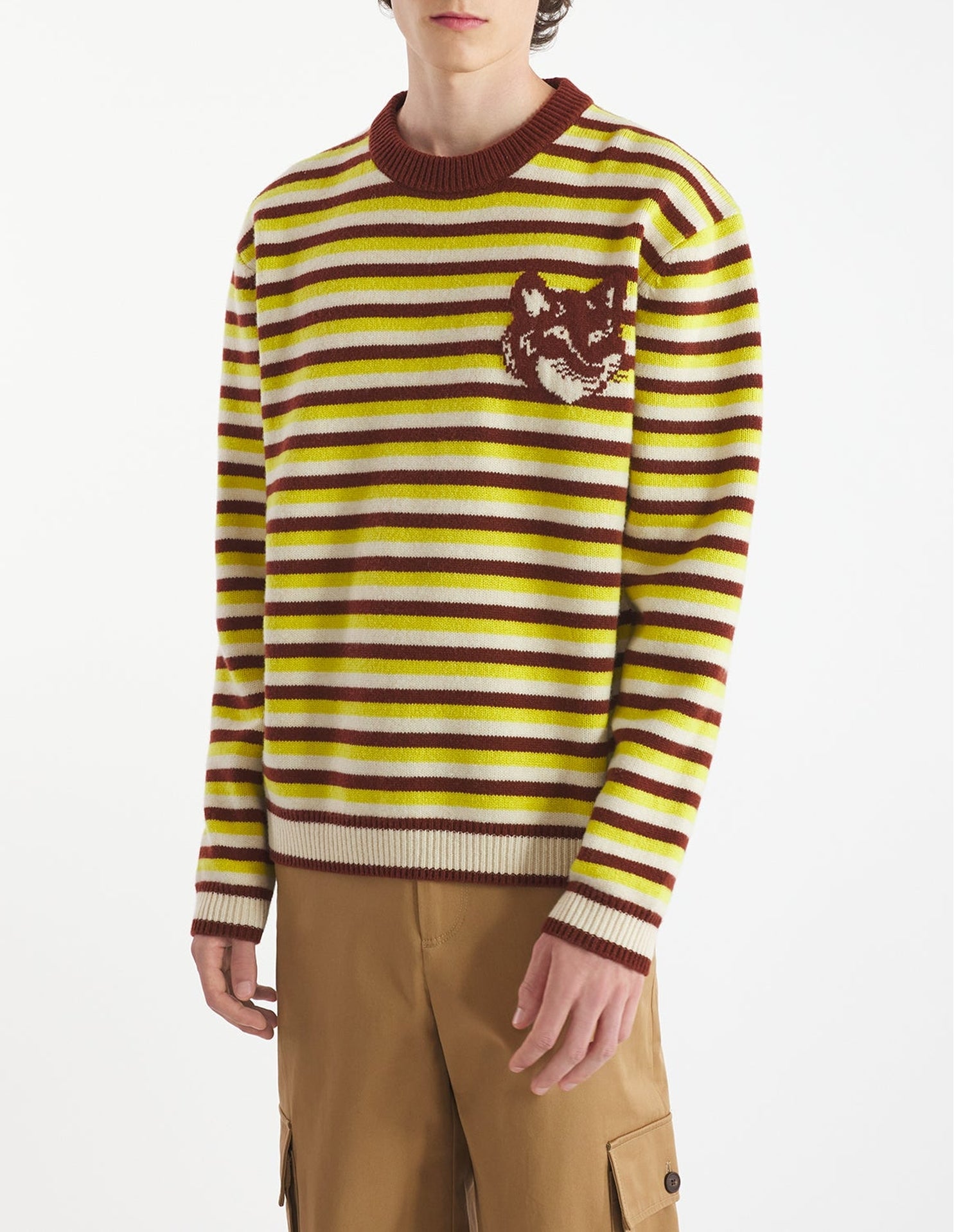 Striped long-sleeved wool jumper - Pecan & Bergamot