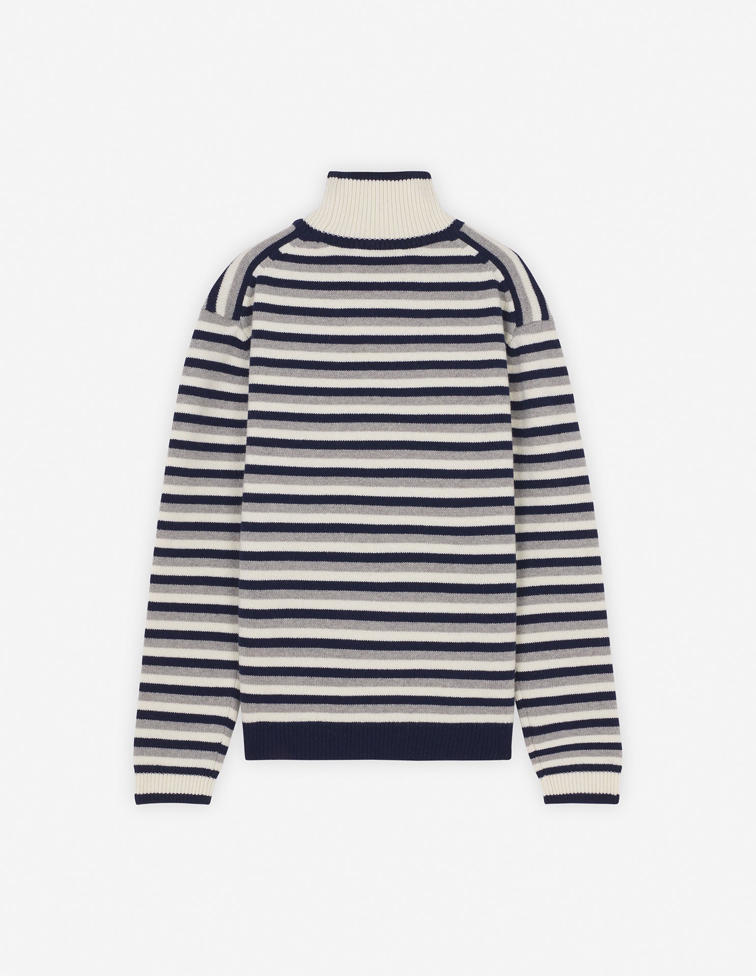 Striped jumper with stand-up collar in wool - Navy & White