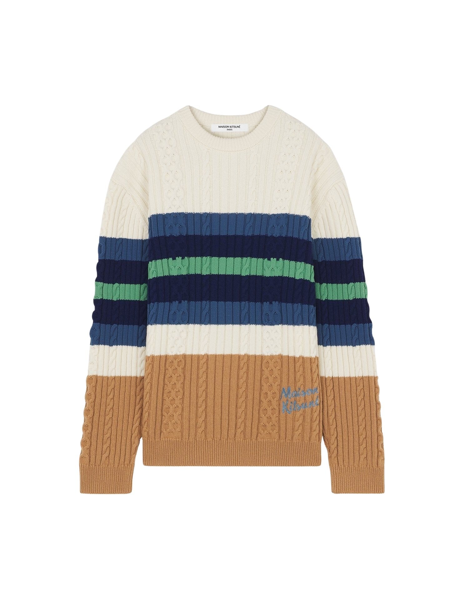 Striped cable jumper in wool - Off White Chamomile
