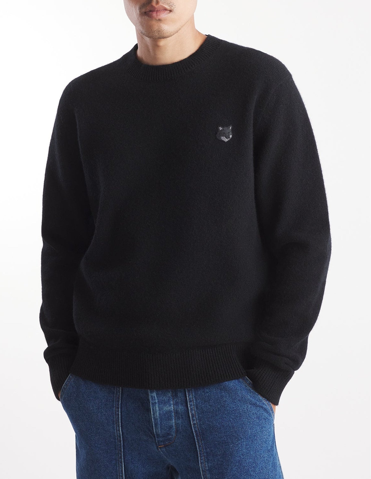 Bold Fox Head jumper with wool patch - Black