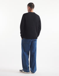 Bold Fox Head jumper with wool patch - Black