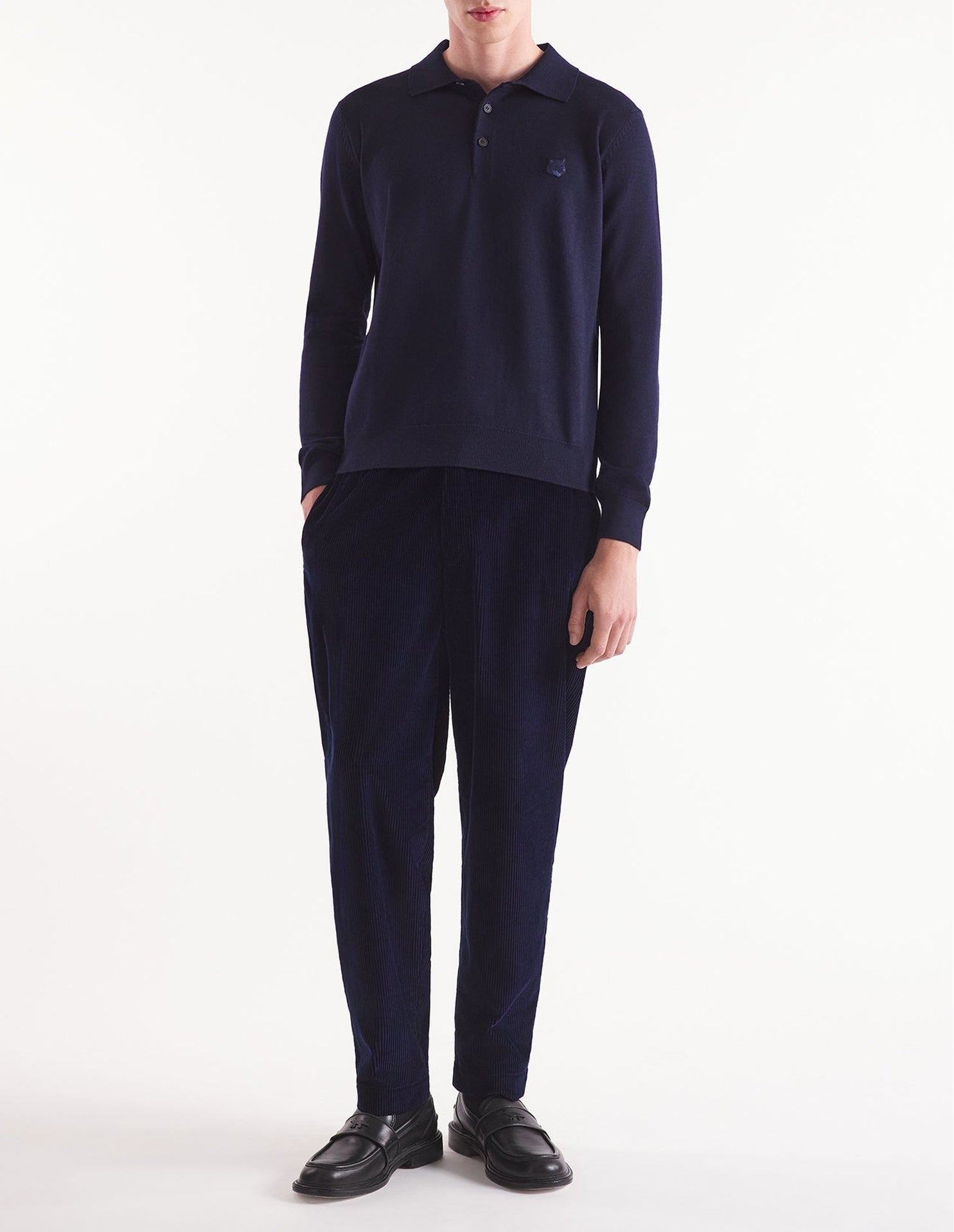 Trousers with elasticated waistband in velvet - Navy