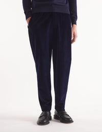 Trousers with elasticated waistband in velvet - Navy