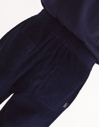 Trousers with elasticated waistband in velvet - Navy