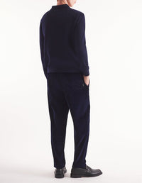 Trousers with elasticated waistband in velvet - Navy